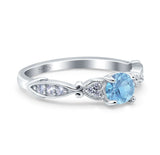 Heart Filigree Art Deco Wedding Bridal Ring Round Simulated Aquamarine CZ 925 Sterling Silver
