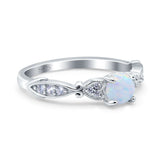 Heart Filigree Art Deco Wedding Bridal Ring Round Lab Created White Opal 925 Sterling Silver