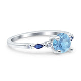 Vintage Style Round Bridal Wedding Ring Marquise Blue Sapphire Simulated Aquamarine CZ 925 Sterling Silver