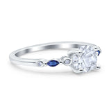Vintage Style Round Bridal Wedding Ring Marquise Blue Sapphire Simulated Cubic Zirconia 925 Sterling Silver