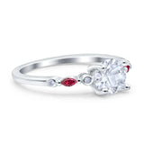 Vintage Style Round Bridal Wedding Ring Marquise Ruby Simulated Cubic Zirconia 925 Sterling Silver