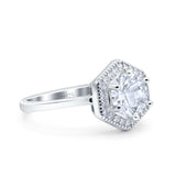 Art Deco Hexagon Shape Wedding Bridal Ring Round Simulated Cubic Zirconia 925 Sterling Silver