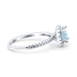 Halo Art Deco Engagement Wedding Ring Round Simulated Aquamarine CZ 925 Sterling Silver