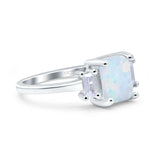 Emerald Cut Art Deco Three Stone Wedding Ring Lab Created White Opal 925 Sterling Silver