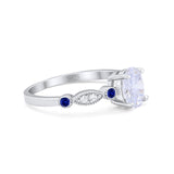 Vintage Style Oval Bridal Wedding Ring Round Blue Sapphire Simulated Cubic Zirconia 925 Sterling Silver