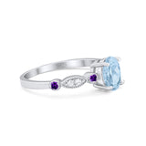Vintage Style Oval Bridal Wedding Engagement Ring Round Amethyst Simulated Aquamarine CZ 925 Sterling Silver