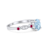 Vintage Style Oval Bridal Wedding Engagement Ring Round Ruby Simulated Aquamarine CZ 925 Sterling Silver