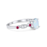 Vintage Style Oval Bridal Wedding Ring Round Ruby Lab Created White Opal 925 Sterling Silver