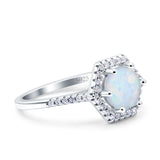 Art Deco Hexagon Wedding Bridal Ring Round Lab Created White Opal 925 Sterling Silver
