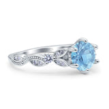 Vintage Style Round Bridal Wedding Engagement Ring Marquise Design Simulated Aquamarine CZ 925 Sterling Silver