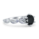 Vintage Style Round Bridal Engagement Ring Marquise Design Simulated Black CZ 925 Sterling Silver