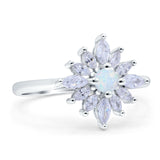Art Deco Wedding Engagement Bridal Ring Marquise Round Lab Created White Opal 925 Sterling Silver