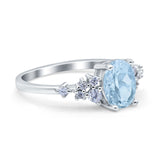 Oval Art Deco Bridal Wedding Engagement Ring Simulated Aquamarine CZ 925 Sterling Silver