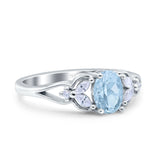 Oval Art Deco Bridal Wedding Engagement Ring Marquise Simulated Aquamarine CZ 925 Sterling Silver