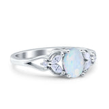 Oval Art Deco Bridal Wedding Engagement Ring Marquise Lab Created White Opal 925 Sterling Silver