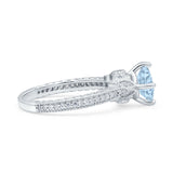 Art Deco Wedding Bridal Ring Round Simulated Aquamarine CZ 925 Sterling Silver