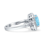 Art Deco Emerald Cut Wedding Bridal Ring Simulated Aquamarine CZ 925 Sterling Silver