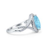 Art Deco Bridal Wedding Engagement Ring Marquise Simulated Aquamarine CZ 925 Sterling Silver