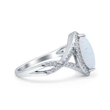 Art Deco Bridal Wedding Engagement Ring Marquise Lab Created White Opal 925 Sterling Silver