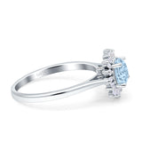 Art Deco Wedding Ring With Baguette And Round Simulated Aquamarine CZ Stones 925 Sterling Silver