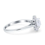 Art Deco Wedding Ring With Baguette And Round Simulated Cubic Zirconia Stones 925 Sterling Silver