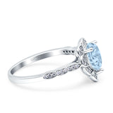 Teardrop Pear Shape Halo Engagement Ring Simulated Aquamarine CZ 925 Sterling Silver