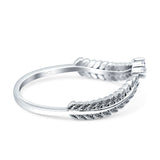 Curve Shape Leaf Design Wedding Ring Round Simulated Cubic Zirconia 925 Sterling Silver