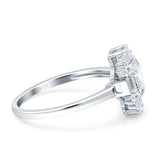 Halo Asscher Cut Art Deco Wedding Bridal Ring Simulated Cubic Zirconia 925 Sterling Silver