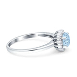 Art Deco Wedding Ring Halo Round Simulated Aquamarine CZ Stones 925 Sterling Silver