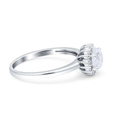 Art Deco Wedding Ring Halo Round Simulated Cubic Zirconia Stones 925 Sterling Silver