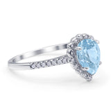 Teardrop Pear Vintage Style Halo Engagement Ring Simulated Aquamarine 925 Sterling Silver Wholesale