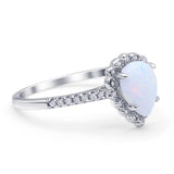 Teardrop Pear Vintage Style Halo Statement Ring Lab Created White Opal 925 Sterling Silver Wholesale