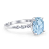 Solitaire Accent Oval Engagement Ring Simulated Aquamarine 925 Sterling Silver Wholesale