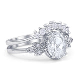 Vintage Style Band Oval Piece Bridal Set Ring Cubic Zirconia 925 Sterling Silver Wholesale