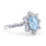 Oval Halo Ballerina Style Engagement Ring Simulated Aquamarine 925 Sterling Silver Wholesale