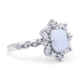 Oval Halo Ballerina Style Statement Ring Lab Created White Opal 925 Sterling Silver Wholesale