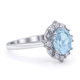 Halo Ballerina Style Oval Engagement Ring Simulated Aquamarine 925 Sterling Silver Wholesale