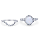 Round Floral Bridal Set Piece Vintage Style Fashion Ring Lab Created White Opal 925 Sterling Silver Wholesale