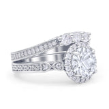 Halo Bridal Set Piece Round Wedding Band Ring Cubic Zirconia 925 Sterling Silver Wholesale