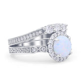 Halo Bridal Set Piece Round Wedding Band Ring Lab Created White Opal 925 Sterling Silver Wholesale