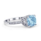 Elegant Hidden Halo Cushion Engagement Ring Simulated Aquamarine 925 Sterling Silver Wholesale