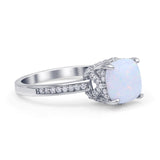 Elegant Hidden Halo Cushion Fashion Ring Lab Created White Opal 925 Sterling Silver Wholesale