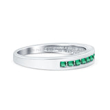 14K White Gold 0.25ct Round 3mm Art Deco G SI Half Eternity Green Emerald Band Diamond Engagement Wedding Ring Size 6.5