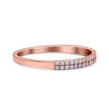 14K Rose Gold 0.17ct Round 2.3mm Double Row Pave Art Deco G SI Half Eternity Band Diamond Engagement Wedding Ring Size 6.5