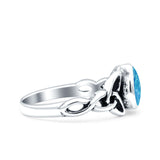 Celtic Pear Lab Created Blue Opal Ring Solid Oxidized 925 Sterling Silver