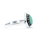 Petite Dainty Pear Simulated Turquoise Ring Solid Oxidized 925 Sterling Silver