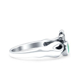 Petite Dainty Heart Simulated Turquoise Ring Solid Oxidized 925 Sterling Silver