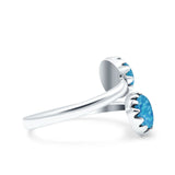 Vintage Style Petite Dainty Adjustable Lab Created Blue Opal Ring Solid Round Oxidized 925 Sterling Silver