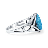 Infinity Shank Lab Created Blue Opal Ring Solid Round Oxidized 925 Sterling Silver