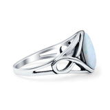 Infinity Shank Lab Created White Opal Ring Solid Round Oxidized 925 Sterling Silver